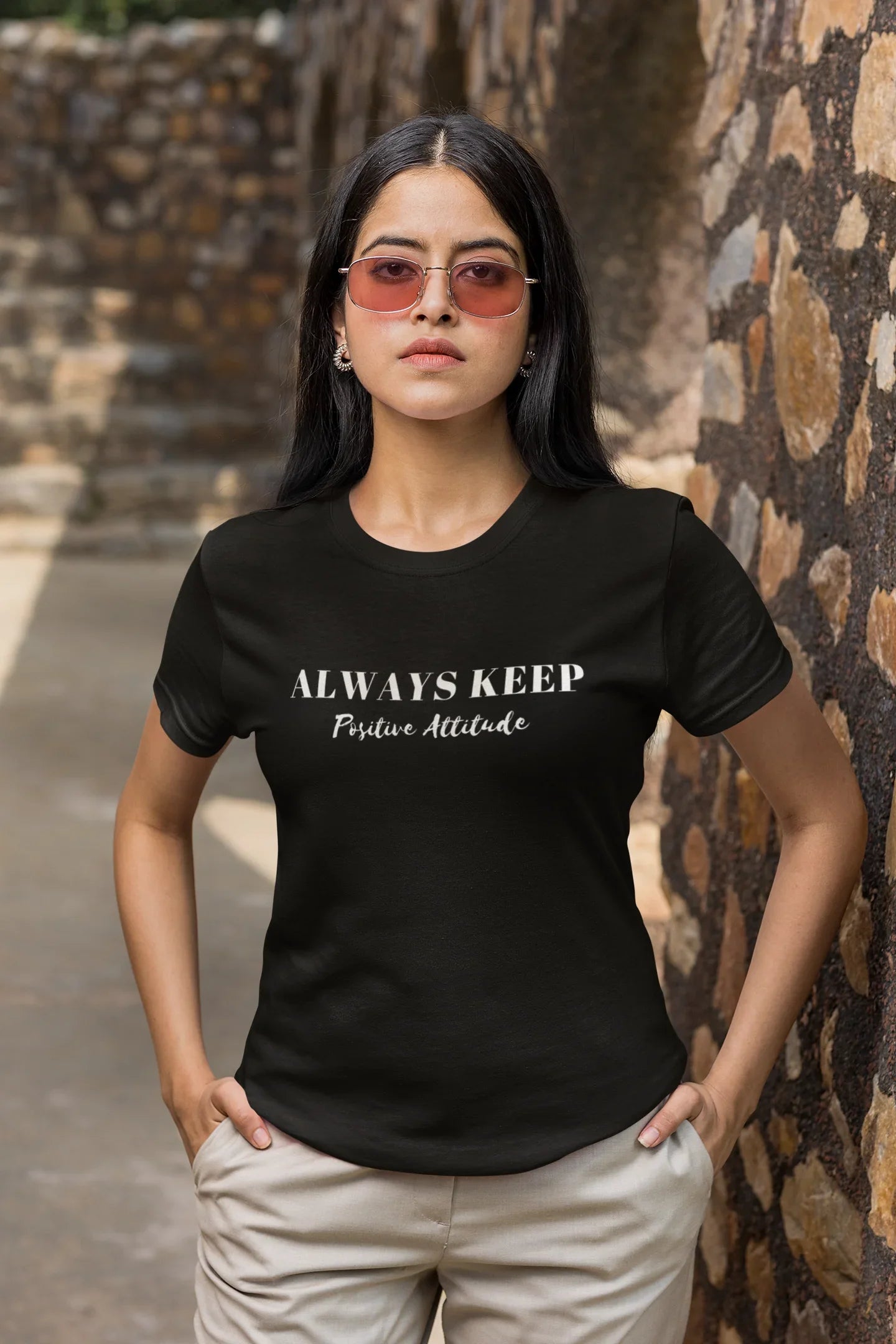 ALWAYS KEEP POSITIVE ATTITUDE WOMEN BLACK T-SHIRT - Sigma Trends