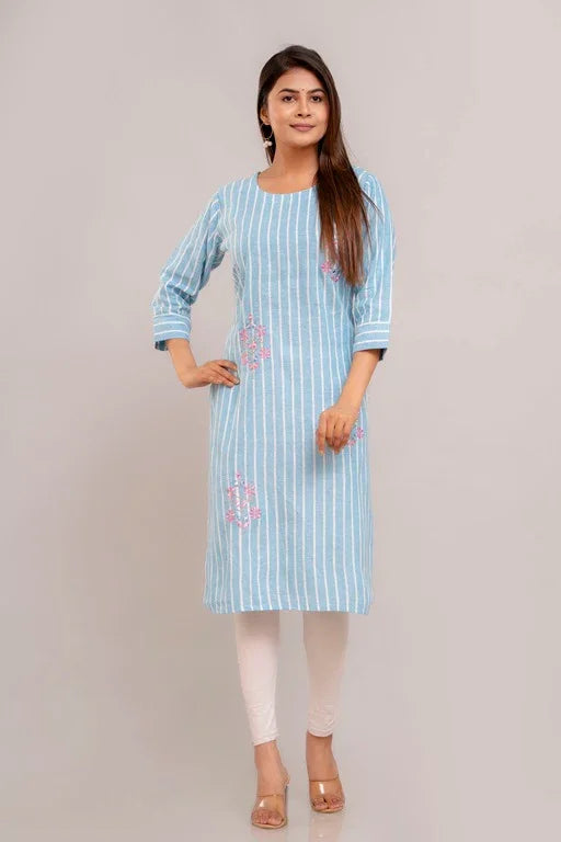 Women South Cotton Embroidered Plus Size A-Line Kurtis - Sigma Trends