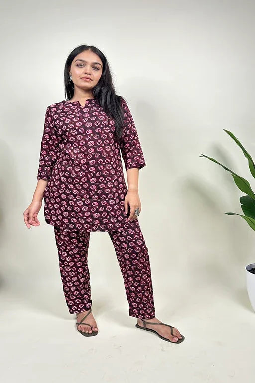 Women's Plus Size Rayon Night Suit Set Printed Shirt and Pyjama - Sigma Trends