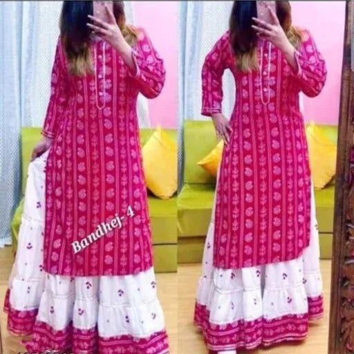 Women's Printed Rayon Kurta with Skirt Set - Sigma Trends