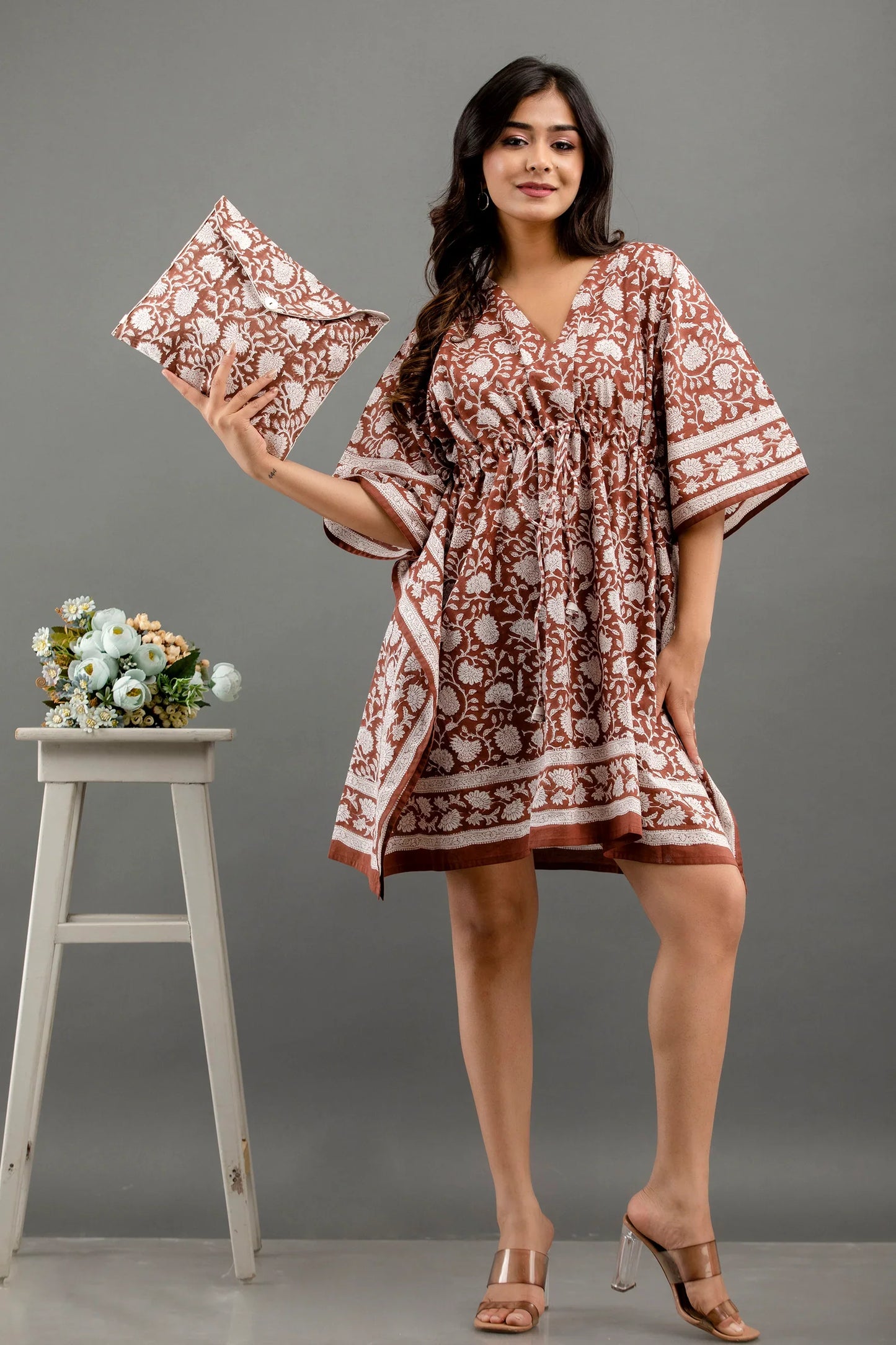 Hand Block Printed Cotton Kaftan - Sigma Trends