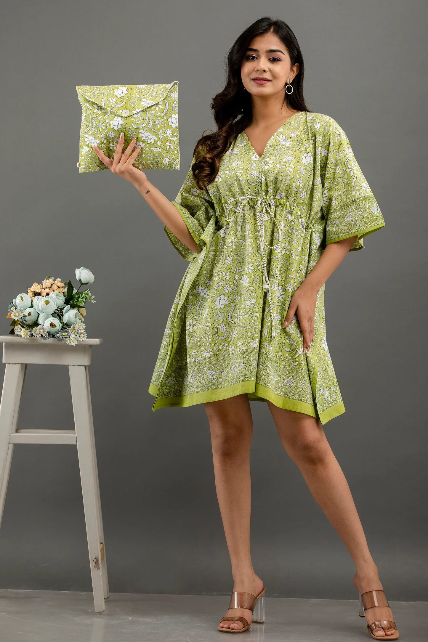 Hand Block Printed Cotton Kaftan - Sigma Trends