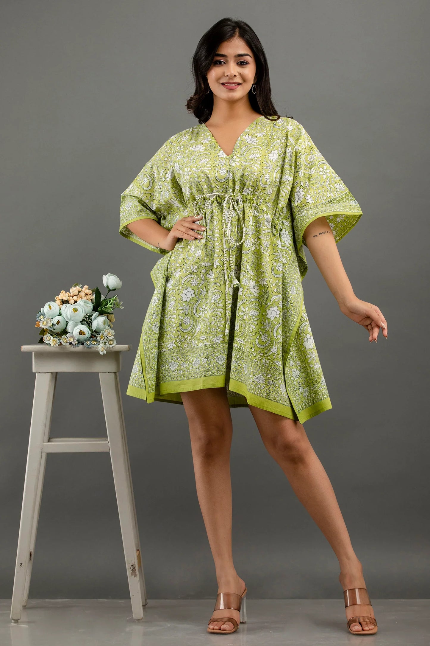 Hand Block Printed Cotton Kaftan - Sigma Trends
