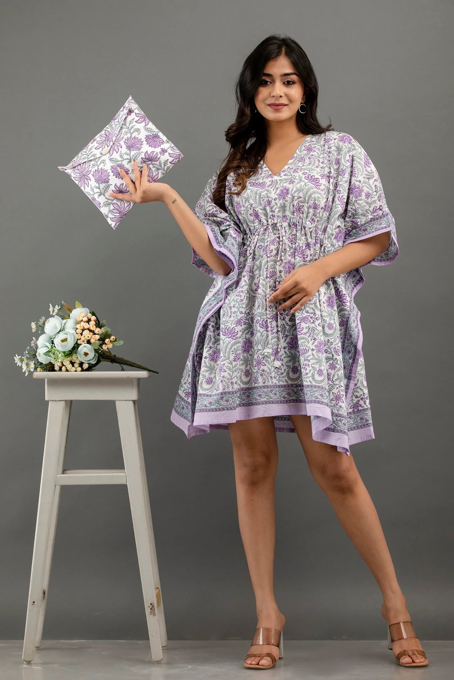 Hand Block Printed Cotton Kaftan - Sigma Trends