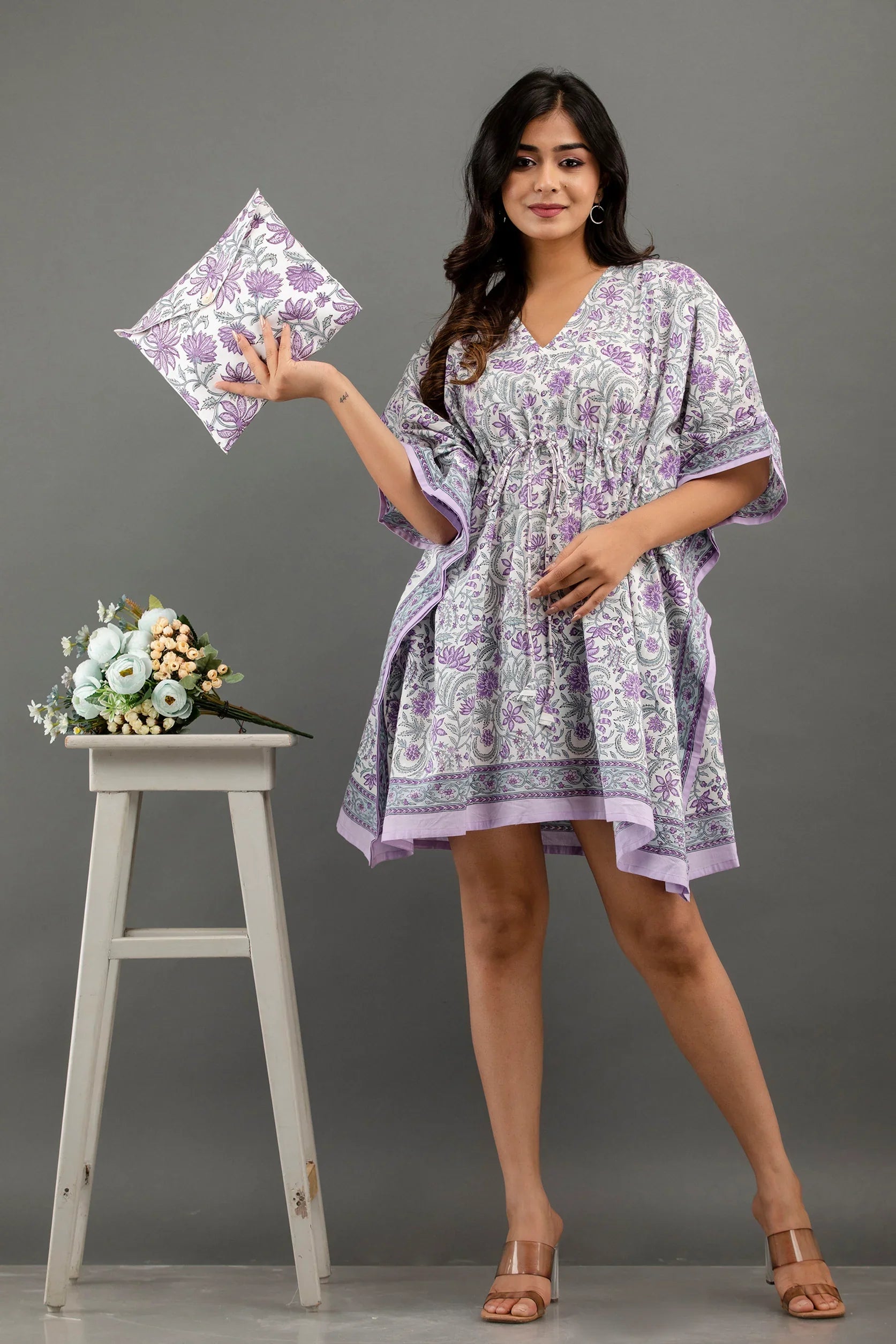 Hand Block Printed Cotton Kaftan - Sigma Trends