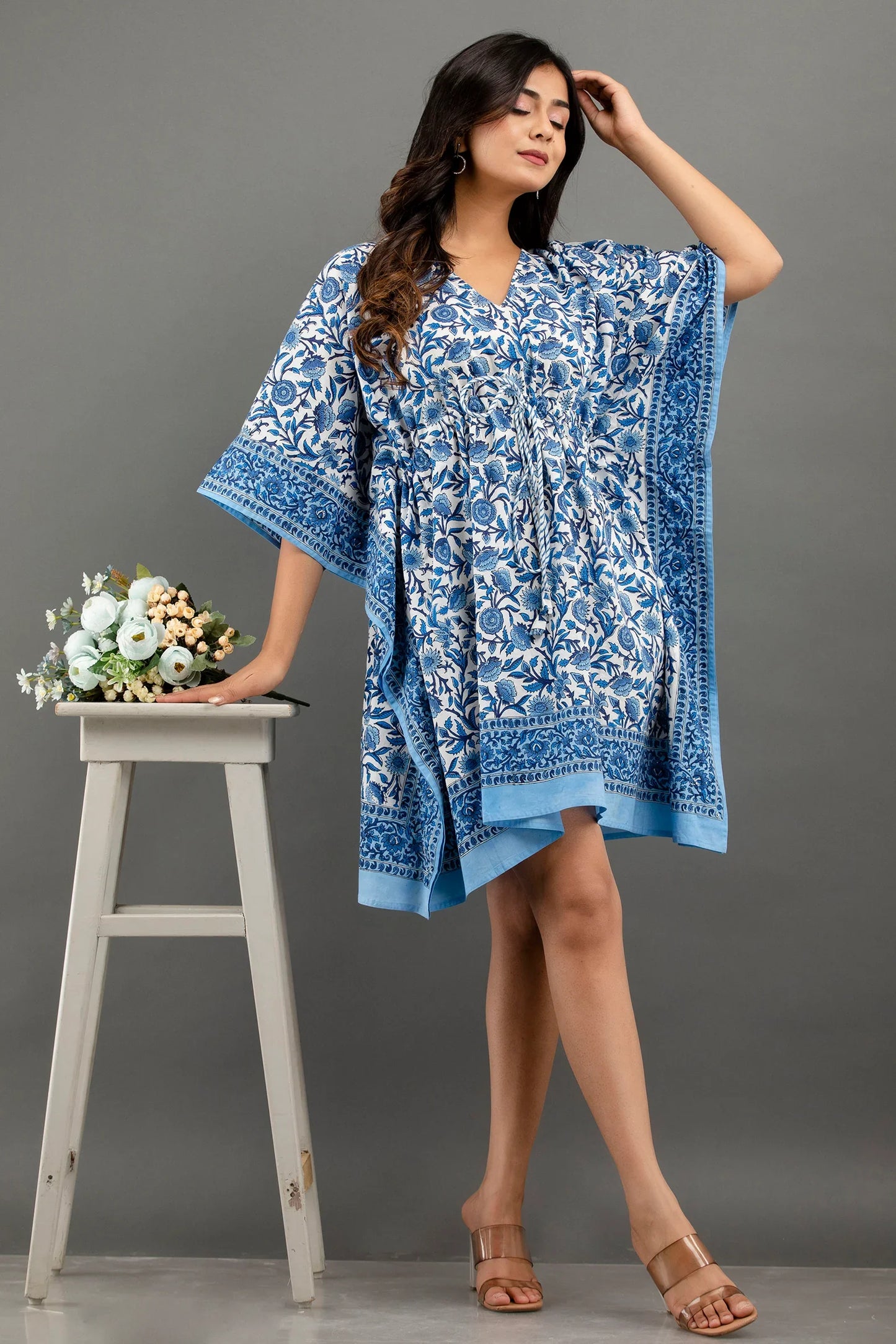 Hand Block Printed Cotton Kaftan - Sigma Trends