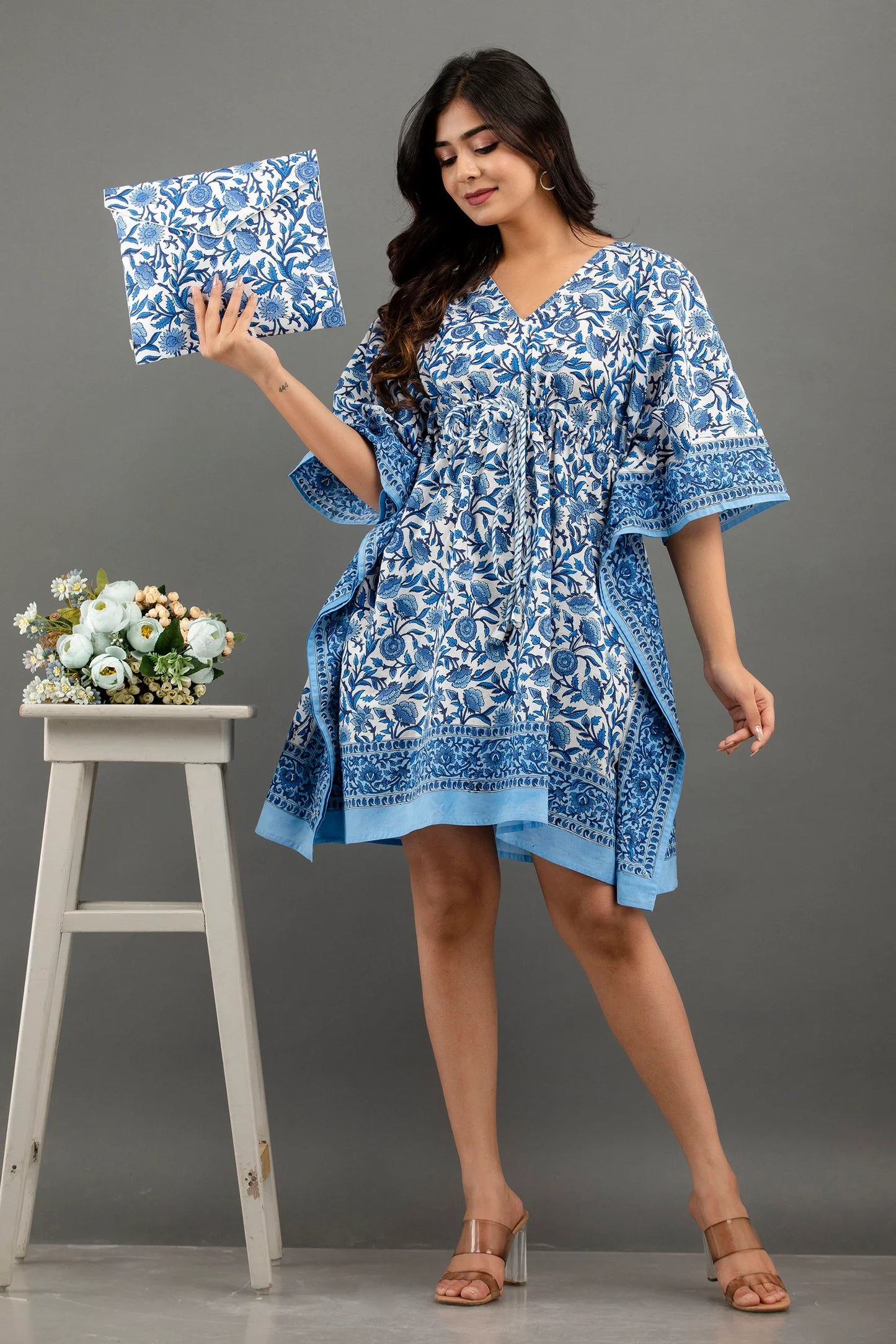 Hand Block Printed Cotton Kaftan - Sigma Trends