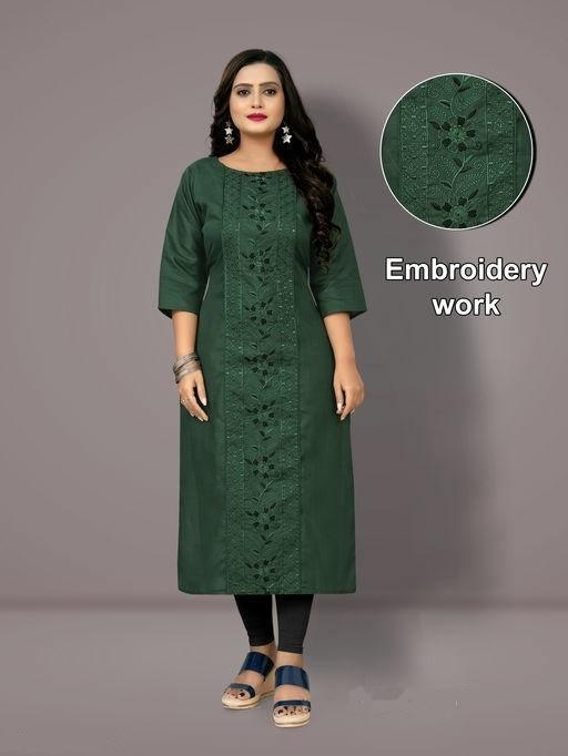 Cotton Blend Embroidered Plus Size Kurti - Sigma Trends