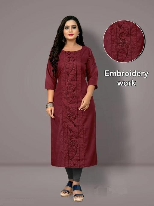 Cotton Blend Embroidered Plus Size Kurti - Sigma Trends