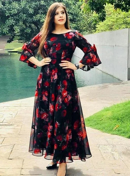 Pretty Georgette with Inner Lining Plus Size Gown - Sigma Trends