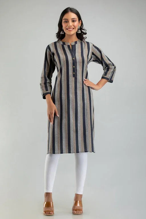 Women South Cotton Straight Stripe Plus Size Kurti - Sigma Trends