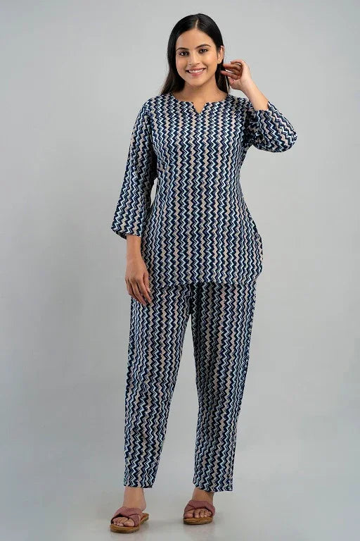 Zeyo Women's Cotton Star Print Nursing Night Suit Set - Top & Pyjama Feeding Night Dress