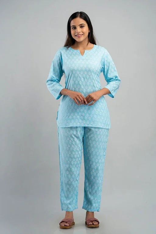 Women's Rayon Printed Plus Size Night Suit Set of Shirt and Pyjama - Sigma Trends