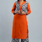 Women's Plus Size Rayon Printed  Straight Kurta Jacket and Palazzo Set Orange - sigmatrends