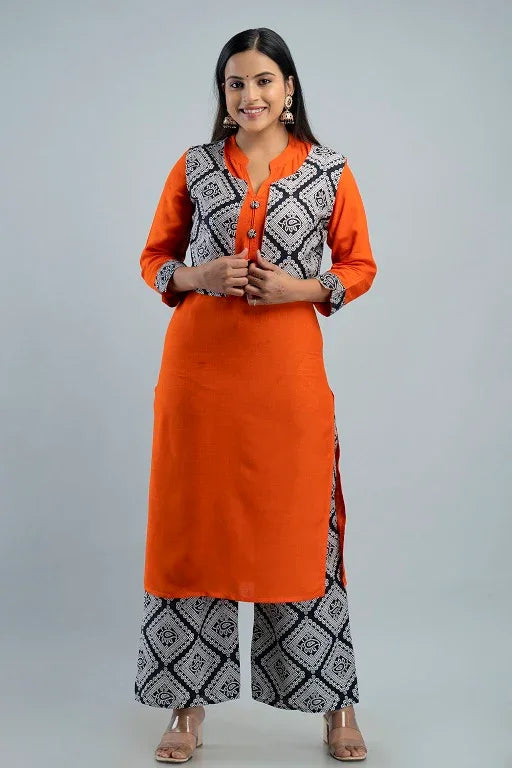 Women's Plus Size Rayon Printed Straight Kurta Jacket and Palazzo Set - Sigma Trends