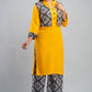 Women's Plus Size Rayon Printed  Straight Kurta Jacket and Palazzo Set Yellow - sigmatrends