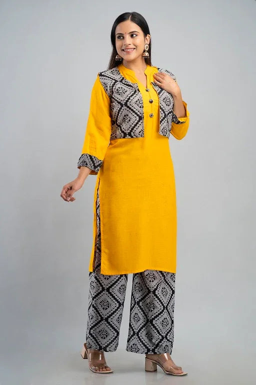 Women's Plus Size Rayon Printed Straight Kurta Jacket and Palazzo Set - Sigma Trends