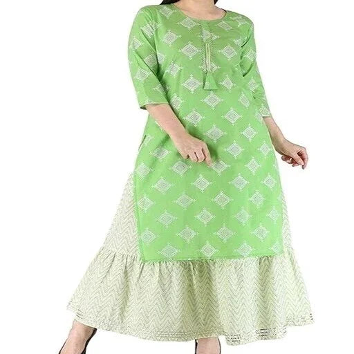 Women's Printed Plus Size Rayon Kurta with Skirt Set - Sigma Trends