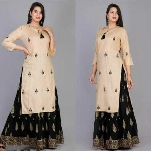 Women's Printed Plus Size Rayon Kurta with Skirt Set - Sigma Trends