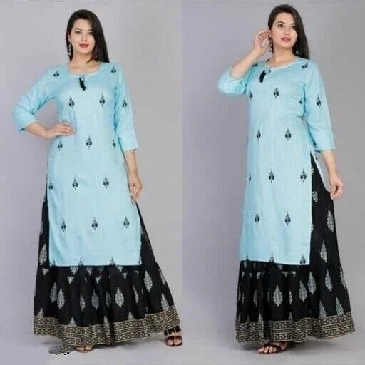 Women's Printed Plus Size Rayon Kurta with Skirt Set - Sigma Trends