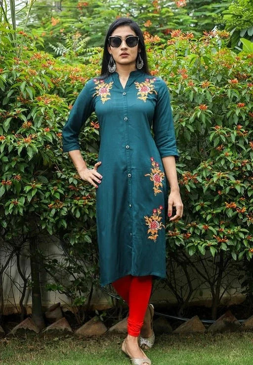 Women Embroidered Viscose Rayon Kurti - Sigma Trends