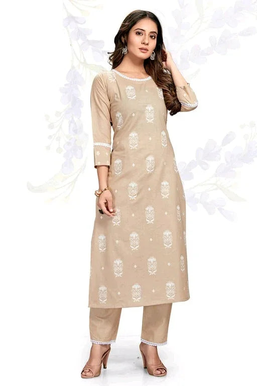 Women's Cotton Blend Plus Size Kurti with Pant - Sigma Trends