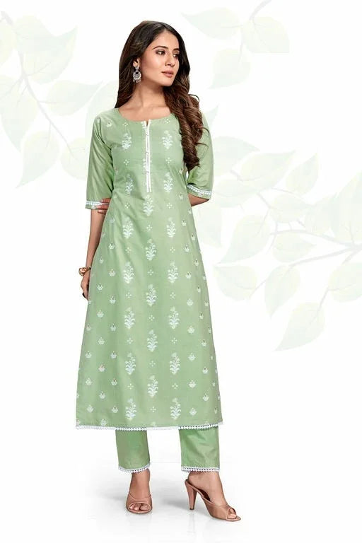 Women's Cotton Blend Plus Size Kurti with Pant - Sigma Trends