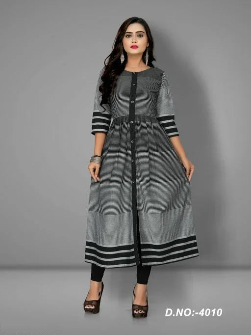 Women's Cotton Flared Stripe Kurti - Sigma Trends