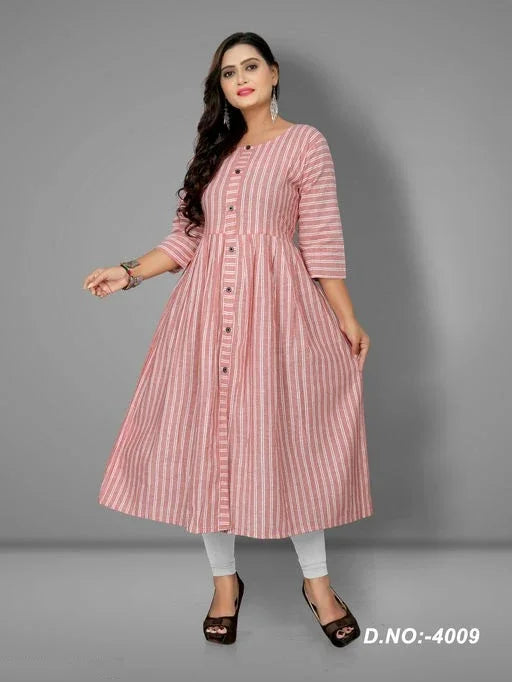 Women's Cotton Flared Stripe Kurti - Sigma Trends