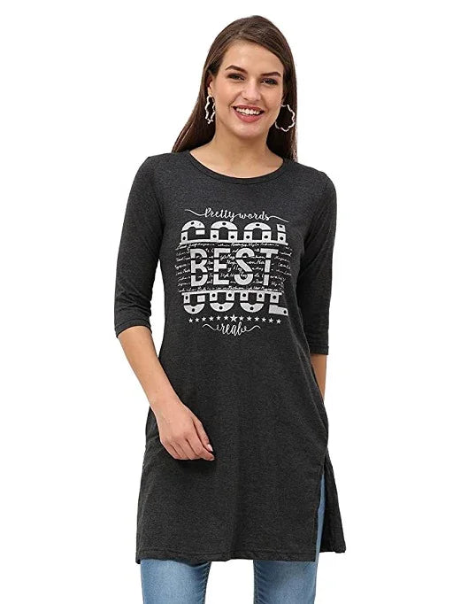 Women's Cotton Printed 3/4 Sleeve Long Top with Slit - Sigma Trends