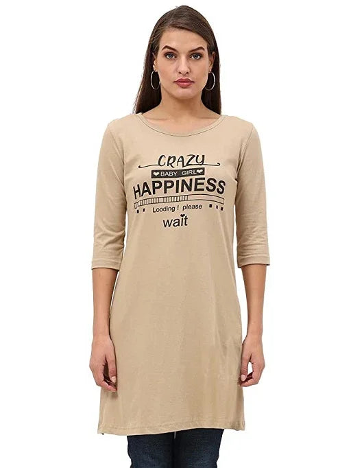 Women's Cotton Printed 3/4 Sleeve Long Top with Slit - Sigma Trends