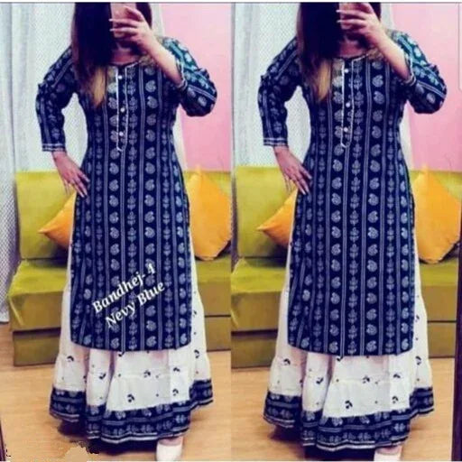 Women's Printed Rayon Kurta with Skirt Set - Sigma Trends