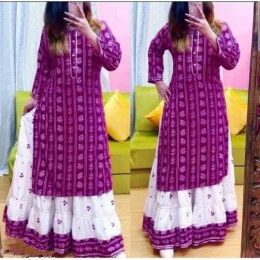 Women's Printed Rayon Kurta with Skirt Set - Sigma Trends