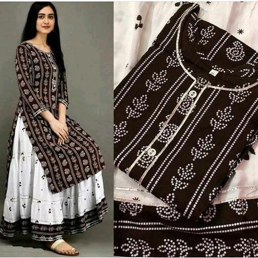 Women's Printed Rayon Kurta with Skirt Set - Sigma Trends