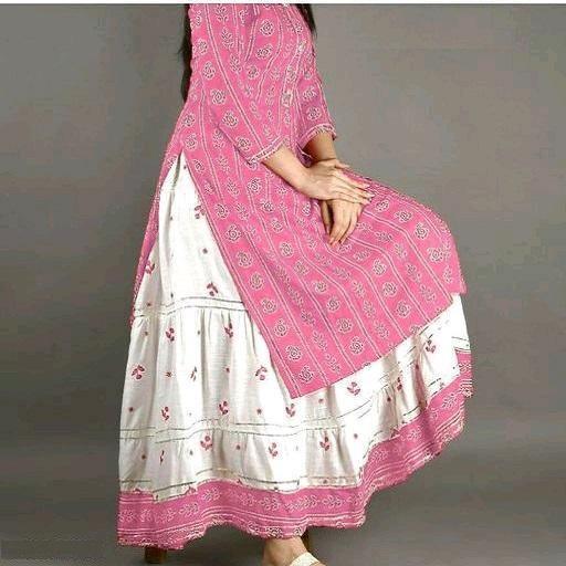 Women's Printed Rayon Kurta with Skirt Set - Sigma Trends