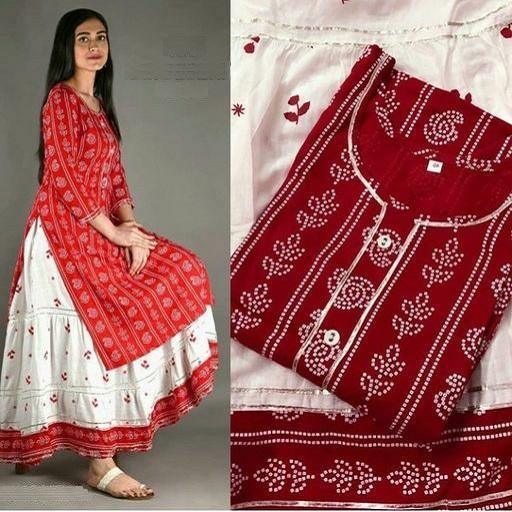 Women's Printed Rayon Kurta with Skirt Set - Sigma Trends