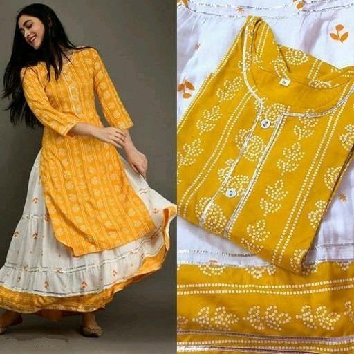 Women's Printed Rayon Kurta with Skirt Set - Sigma Trends