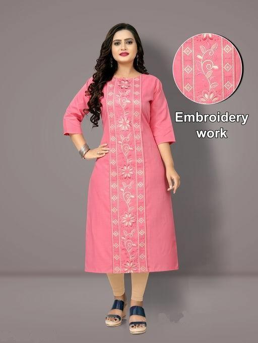 Cotton Blend Embroidered Plus Size Kurti - Sigma Trends