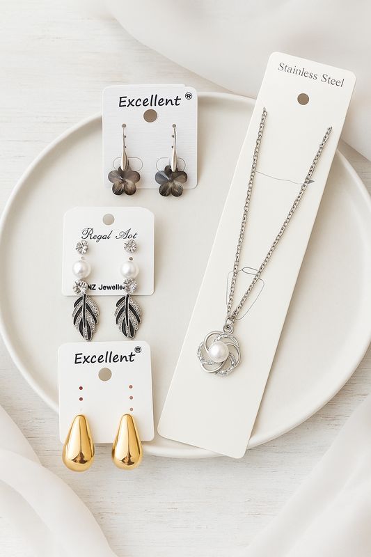 Stylish Jewelry Combo Pack – Silver Color Pearl Pendant Necklace + 5 Pairs Earrings Set for Women & College Girls | Daily Wear, Party Wear, Office Wear | Trendy, Lightweight & Perfect Gift - sigmatrends