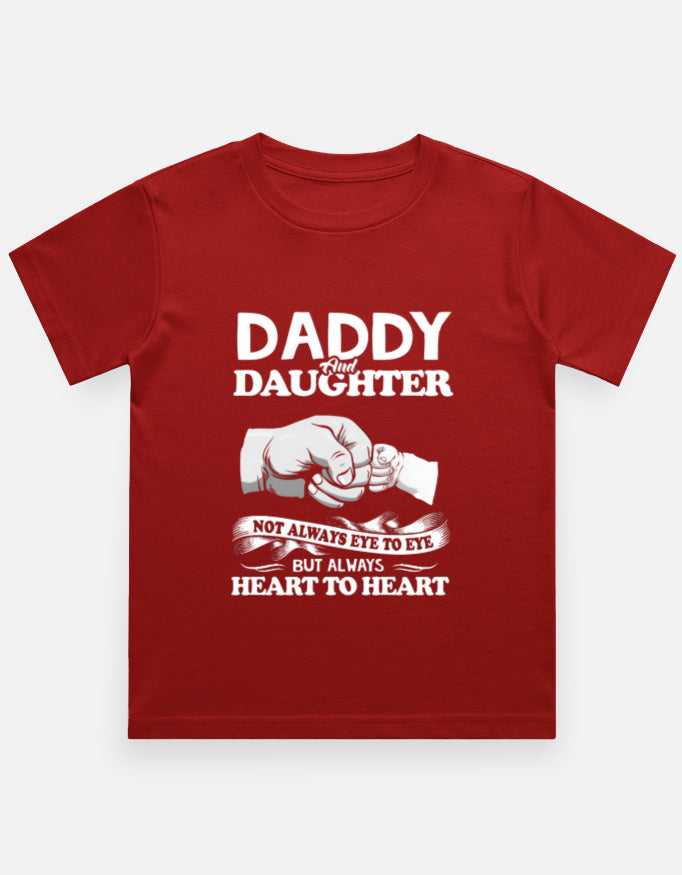 Kid Daddy and Daughter Not Always Eye to Eye T-Shirt for boys and girls aged 5-13 years in red 100% cotton graphic tee - sigmatrends