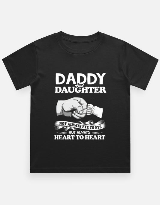 Kid Daddy and Daughter Not Always Eye to Eye T-Shirt for boys and girls aged 5-13 years in Black 100% cotton graphic tee - sigmatrends
