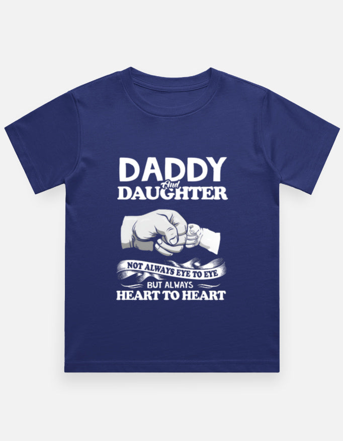 Kid Daddy and Daughter Not Always Eye to Eye T-Shirt for boys and girls aged 5-13 years in royal blue 100% cotton graphic tee - sigmatrends