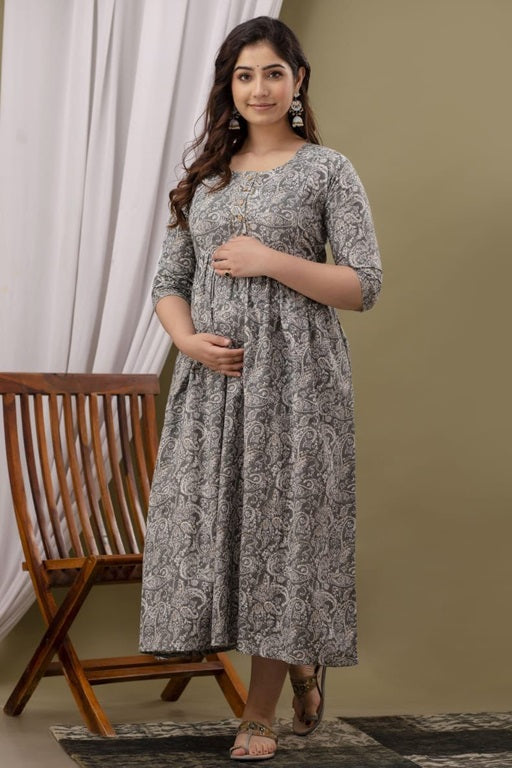 Grey Premium Cotton Maternity and Feeding Gown Kurtis for Women - sigmatrends
