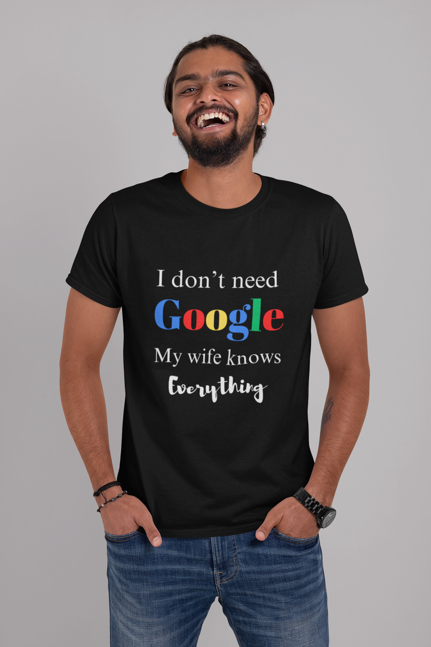 I Don't Need Google My Wife Knows Everything Plus Size  Black T-Shirt sigmatrends