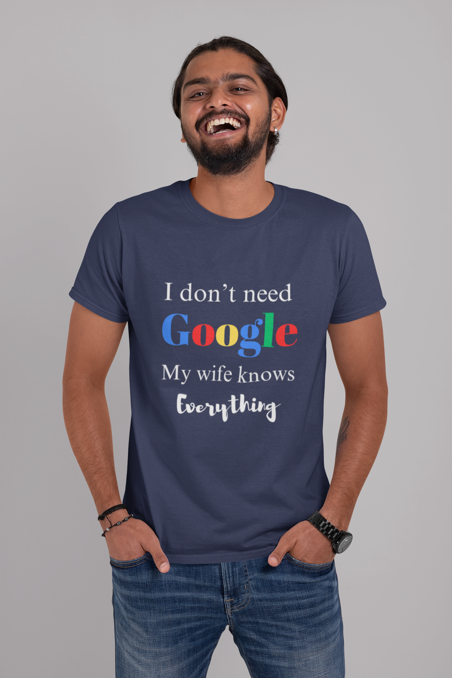 I Don't Need Google My Wife Knows Everything Plus Size Navy Blue T-Shirt sigmatrends