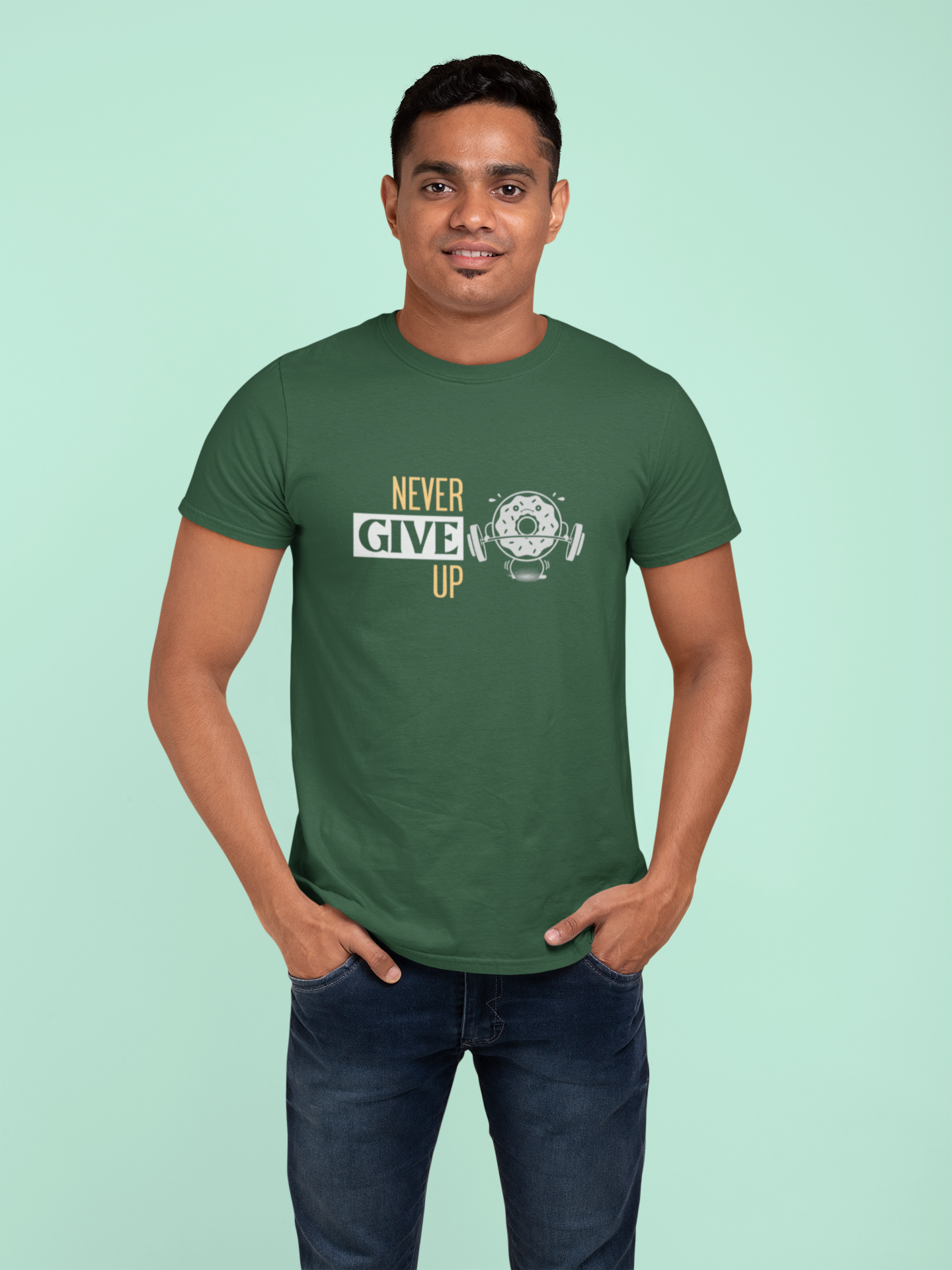 Never Give Up Plus Size Green T-Shirt sigmatrends