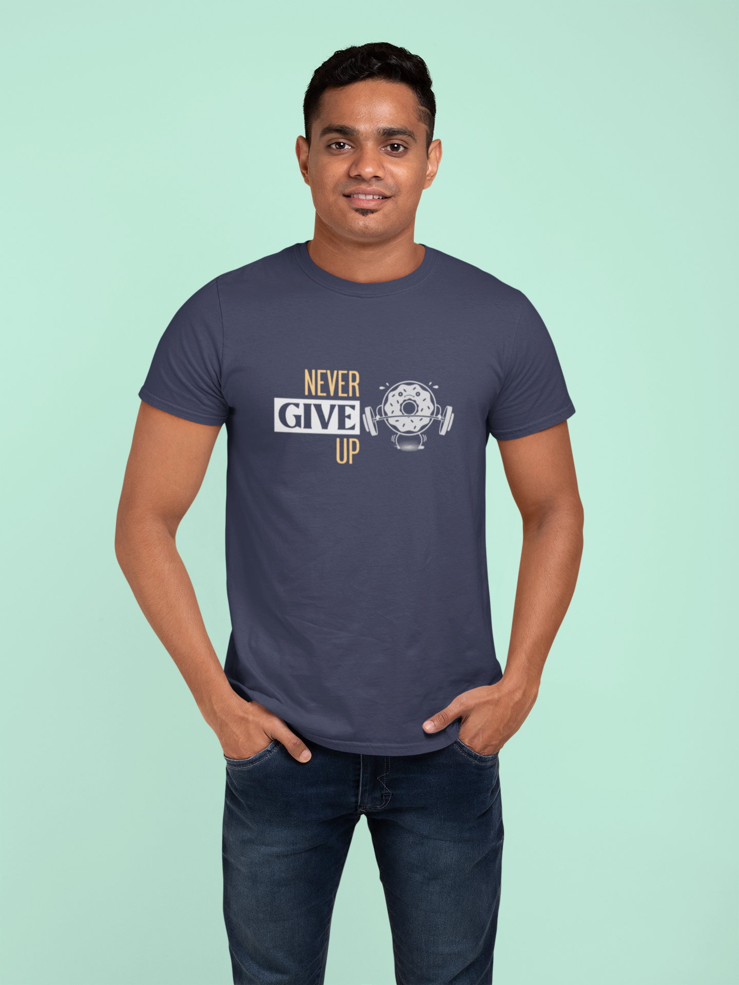 Never Give Up Plus Size Navi Blue T-Shirt sigmatrends