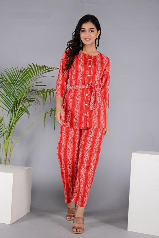 Women's Cotton Printed Co-ords Set Red - sigmatrends