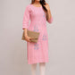 Women South Cotton Embroidered Plus Size A-Line Kurtis Pink - sigmatrends.com
