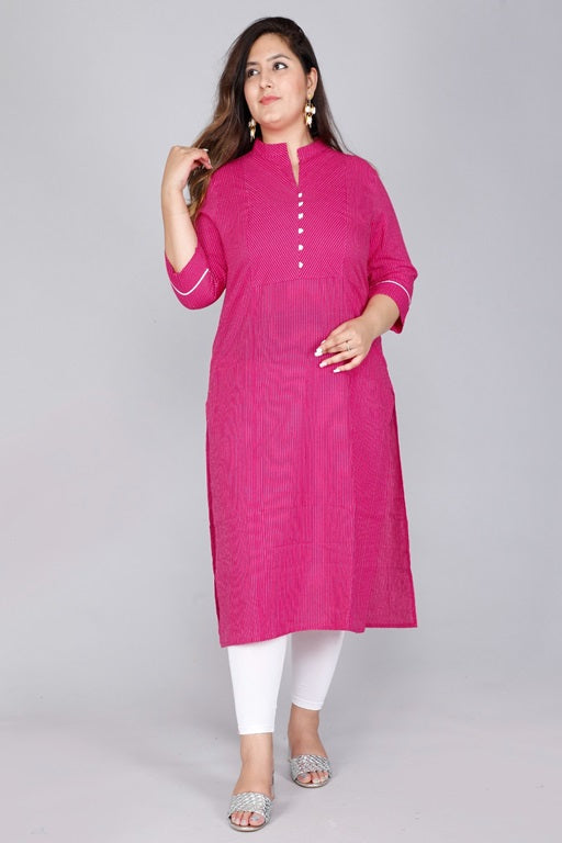 Women's Kantha Cotton Stitched Plus Size Kurta Rani Pink - sigmatrends